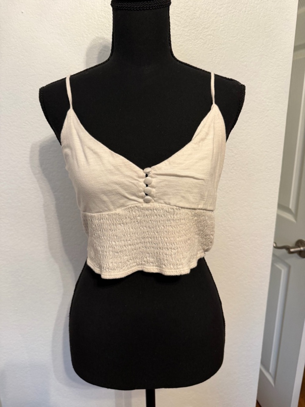 Me to We Cream Smocked Button-Front Cami